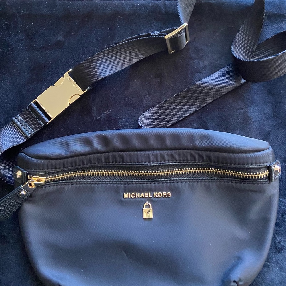 Michael Kors Black Belt Bag with Gold Accents